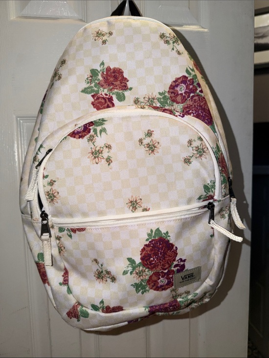 Vans Handbags - Vans ~ Cream Floral Check Backpack with Red Rose Accents NWOT